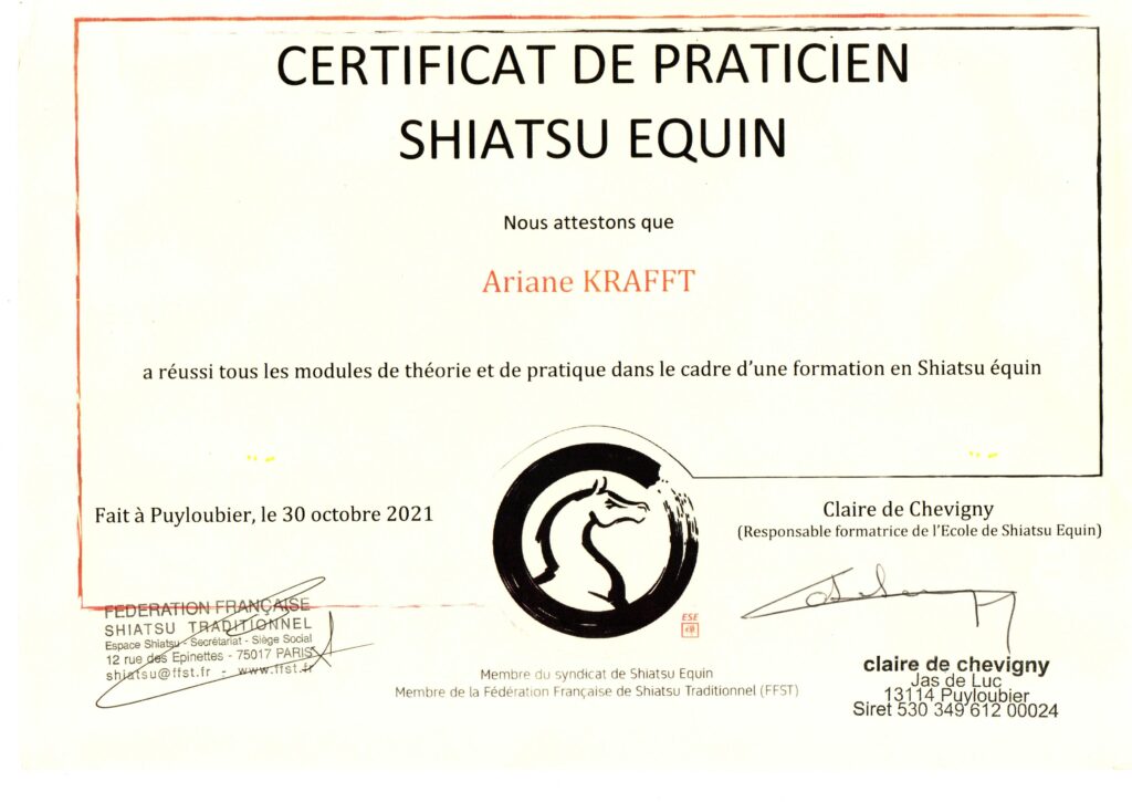 Certificat de praticien shiatsu equin